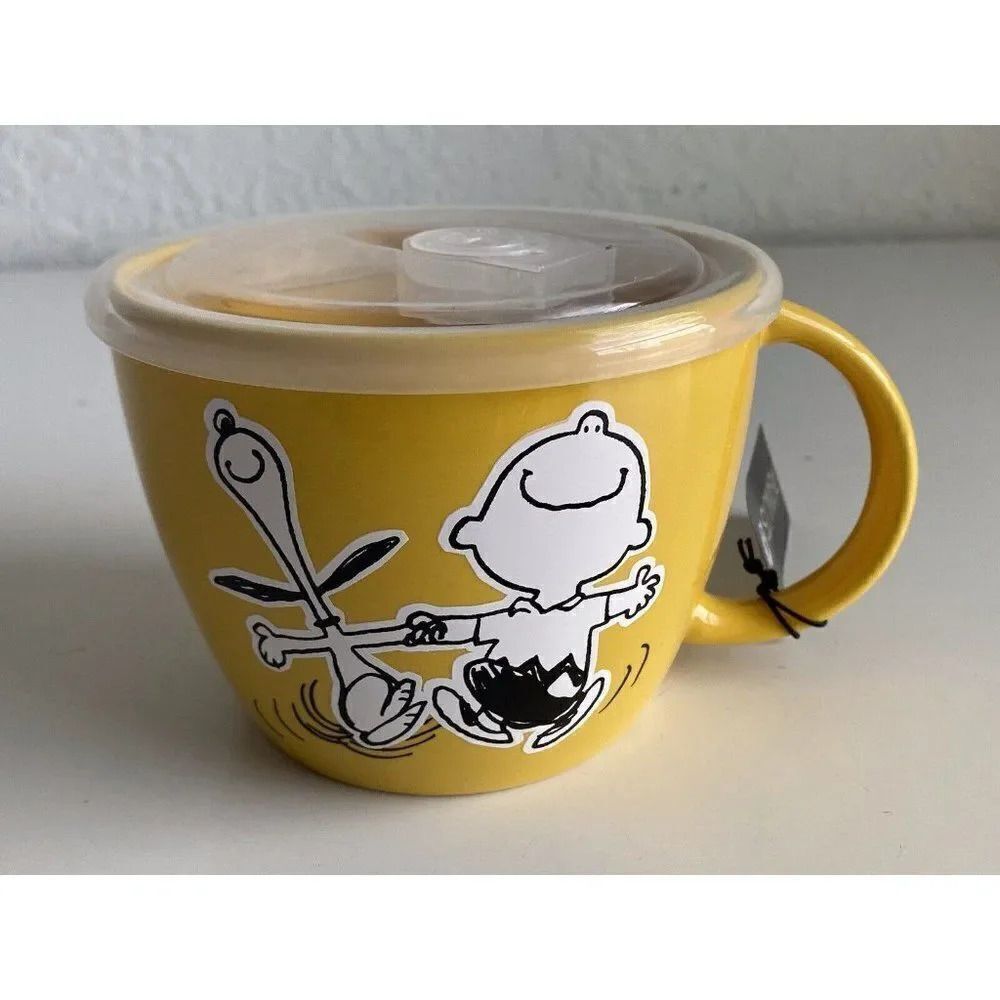 Peanuts Snoopy‎ and Charlie Brown Soup Bowl Cup Mug Microwave Vented Lid 23.5 Oz
